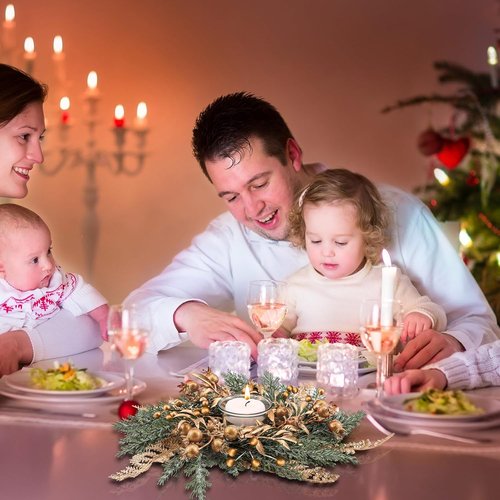 Cindeer Christmas Candle Rings - 6 Pcs Gold Berry Wreaths for 8.4 Inch Pillar Candles | Festive Table Decor
