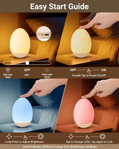 Egg Baby Night Light - Portable Touch Lamp with 7 RGB Colors & Stepless Dimming | BPA-Free Soft Silicone for Nursery & Breastfeeding