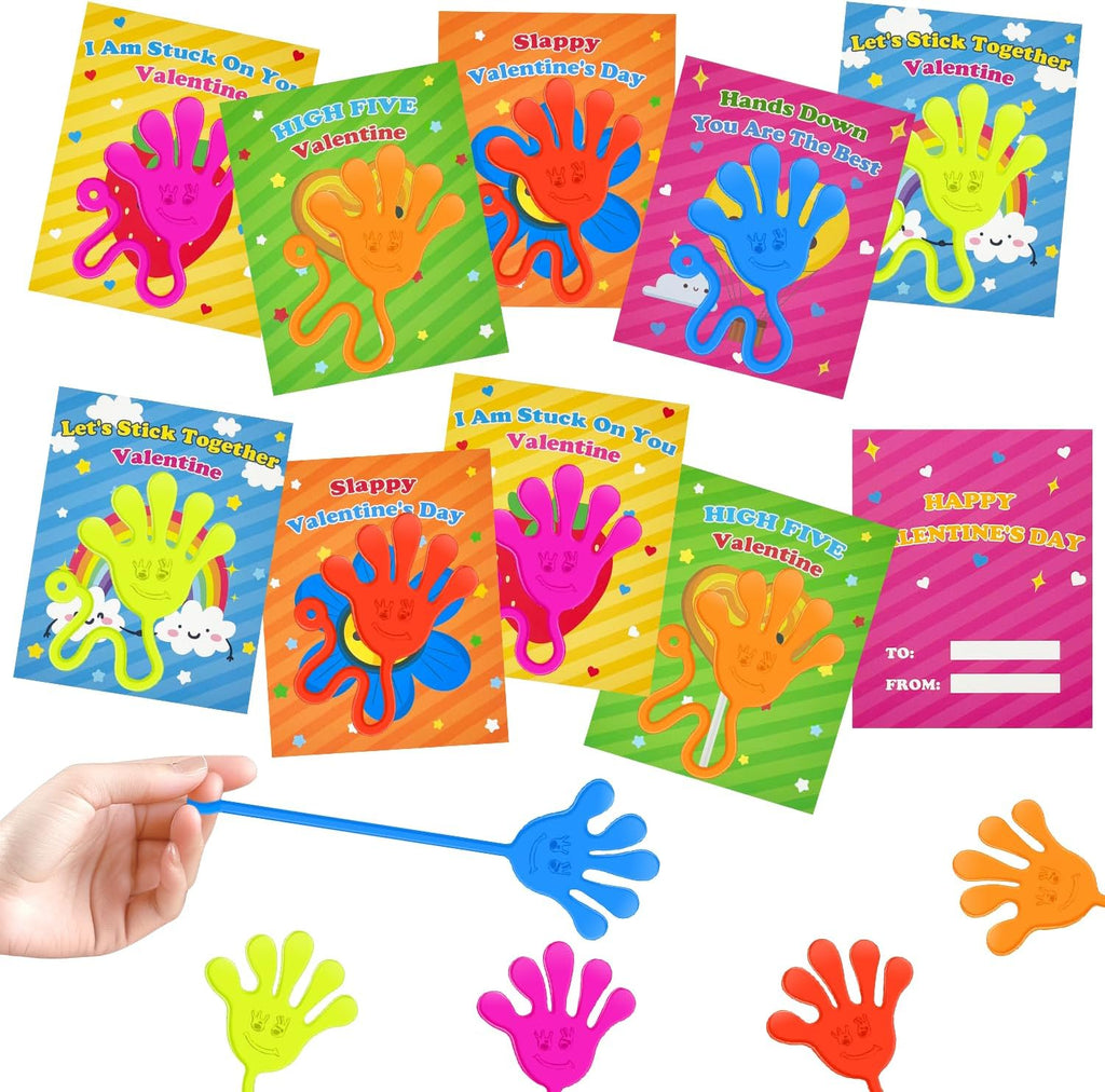 Skiennix Valentine Sticky Slappy Hands Toys - 28 Pack Non-Candy Classroom Gifts for Kids