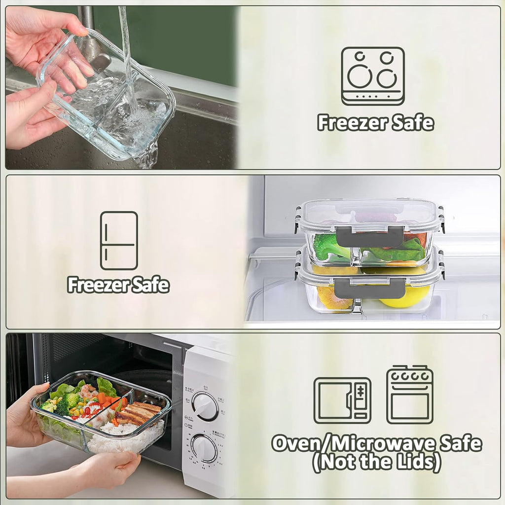 MCIRCO Glass Meal Prep Containers - 5-Pack 36 Oz with 2 Compartments & Snap Locking Lids | Microwave, Oven, Freezer Safe