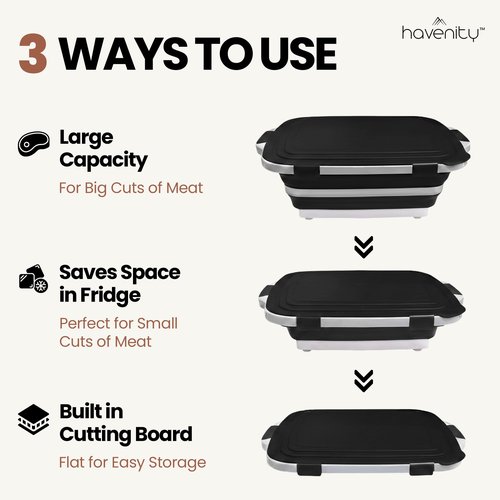 Havenity BBQ Prep Tub 2 Pack (8L+16L) - Multifunctional Collapsible Camping Cutting Board with Upgraded Locking lid, Meal Prep Meat Storage Container Perfect for Grilling, Outdoor Cooking (Large + XL)