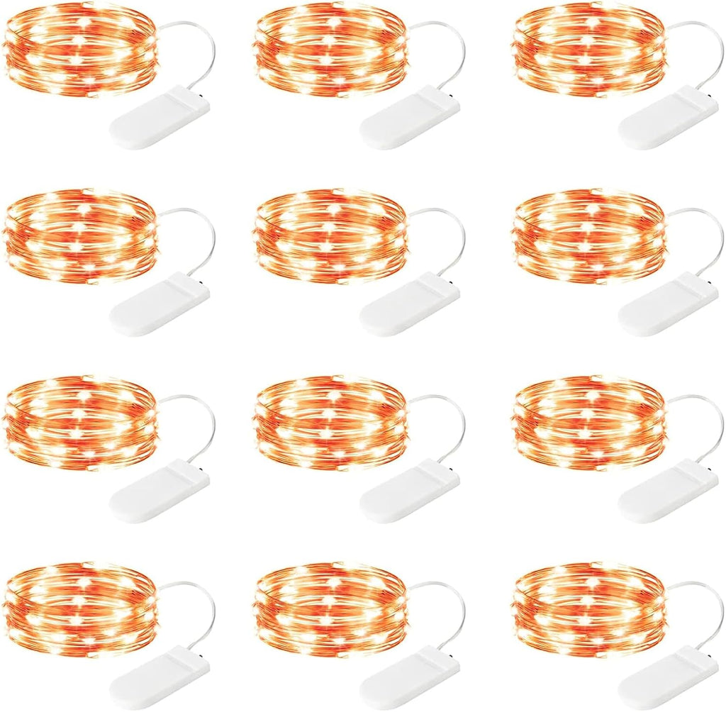 Skiennix 12 Pack Orange Fairy Lights - Battery Operated 7ft Waterproof Copper Wire for Weddings & Parties