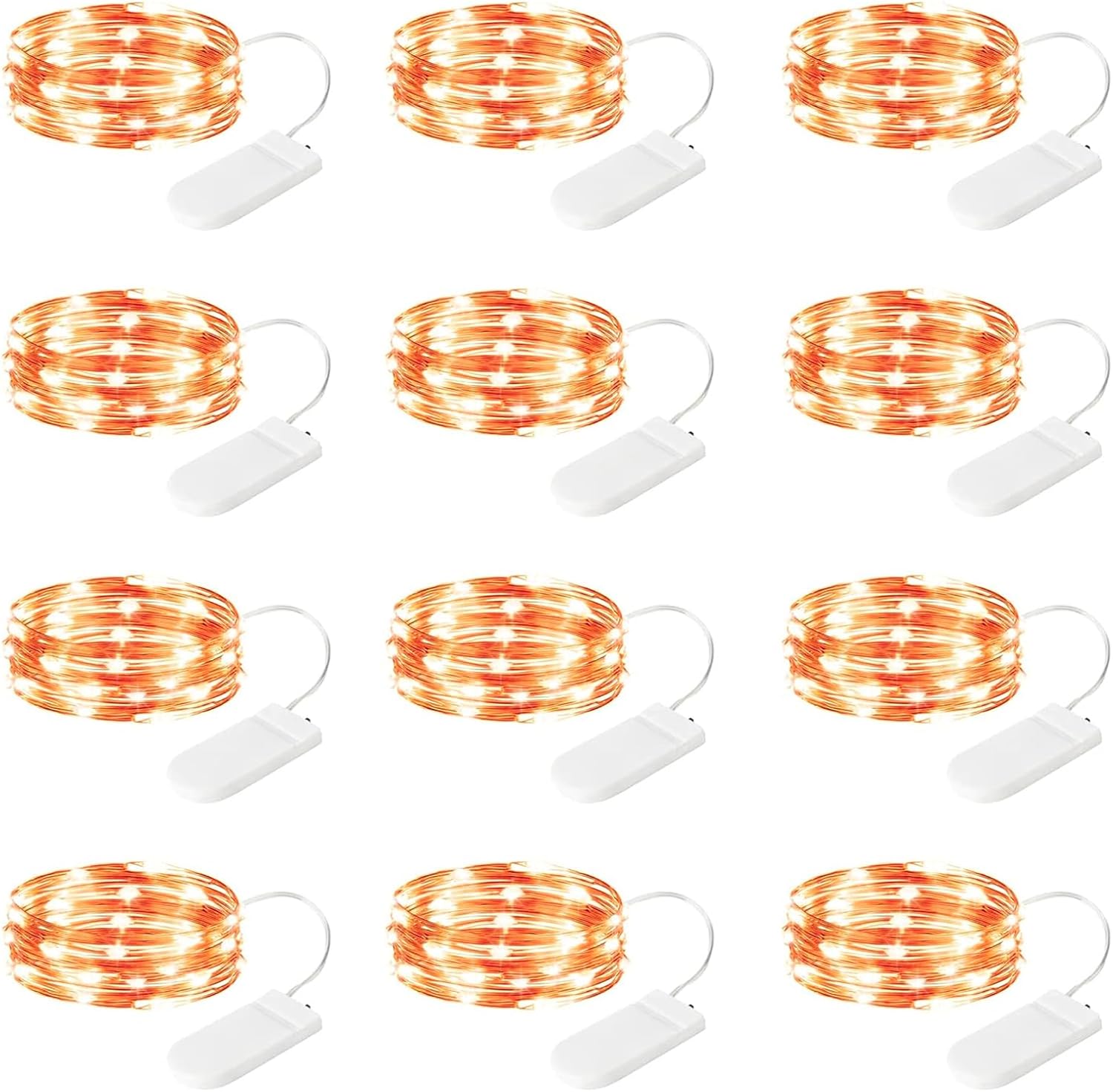 Skiennix 12 Pack Orange Fairy Lights - Battery Operated 7ft Waterproof Copper Wire for Weddings & Parties