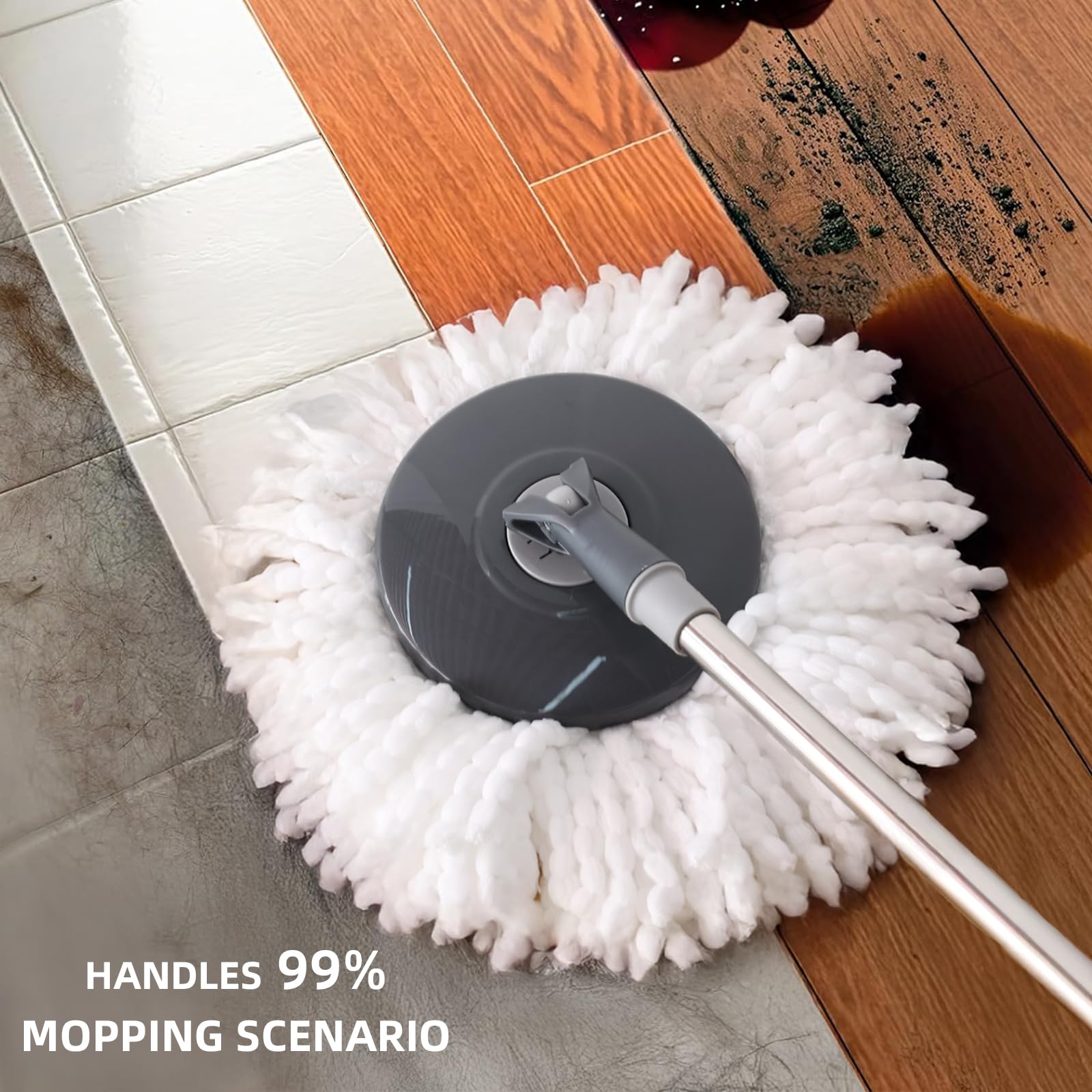 MENSHINE Spin Mop and Bucket Set,Detachable Double Buckets Separate Dirty Water with Stainless Steel Wringer for Floor Cleaning,Cleaning Buckets with 4 Mop Head Replacements for Household Use