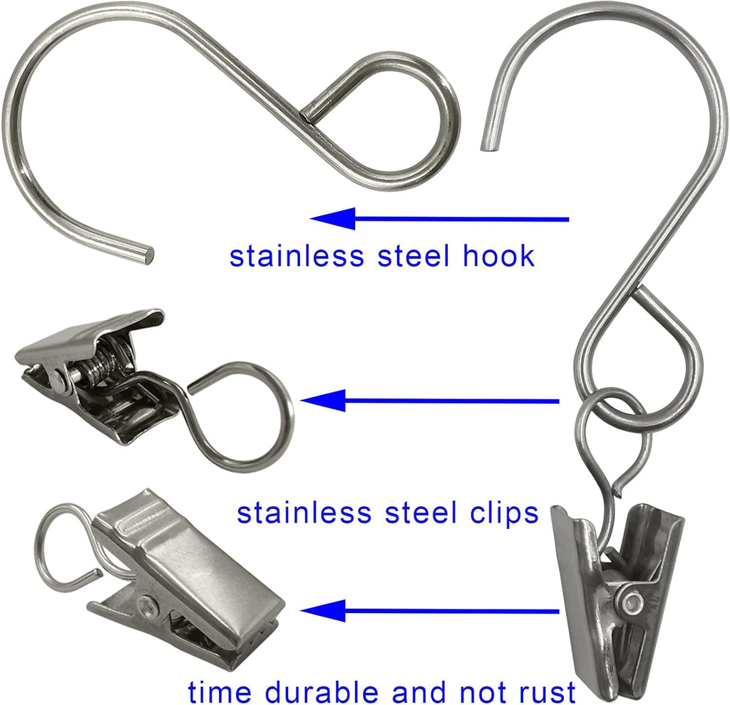 Stainless Steel S Hooks - 50 Pack Curtain Clips for Hanging Party Lights & Art Displays | 3 Inch, Silver