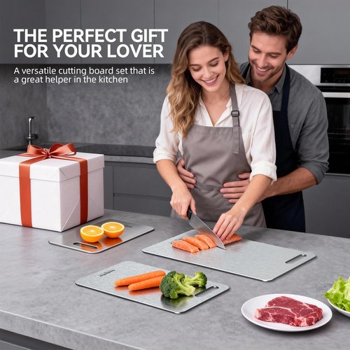 Titanium Cutting Boards,100% Pure Titanium Kitchen Cutting Board, Double-Sided Non-Toxic Cutting Board, Ideal for Slicing and Dicing Meats, Features Handle, Dishwasher Safe,16"L*10"W