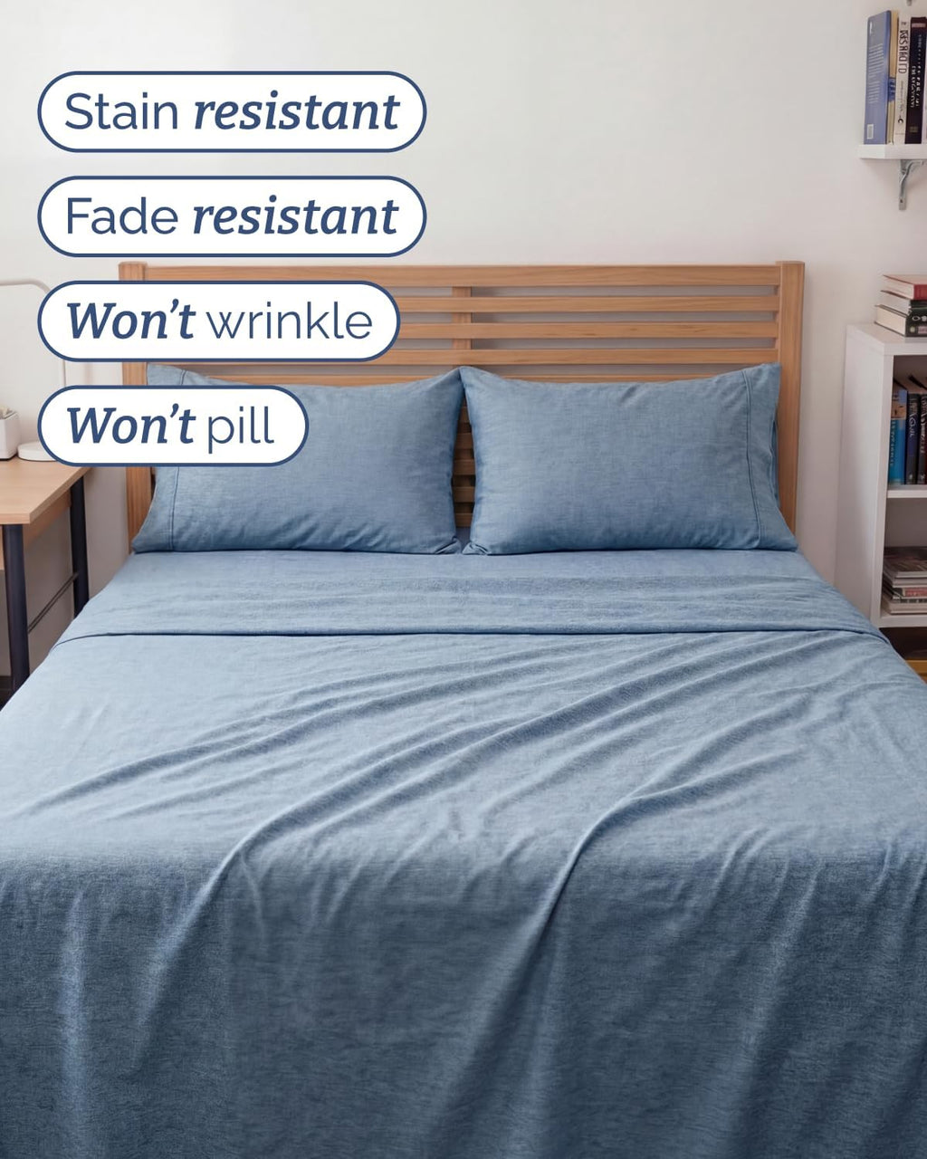 Skiennix Full XL Bed Sheet Set - Soft, Breathable & Cooling 4-Piece Luxury Bedding - Deep Pockets, Fade & Wrinkle Free in Heathered Blue