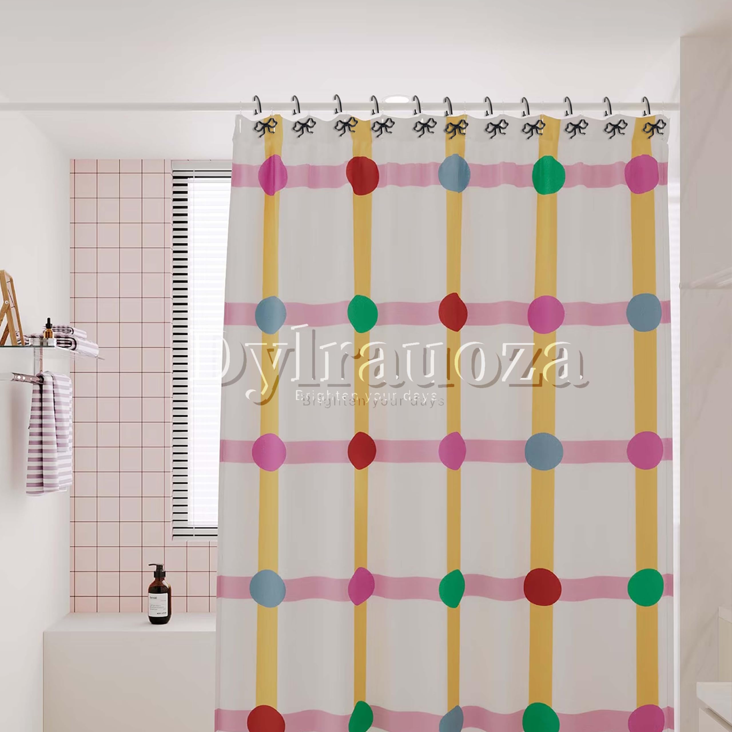Dylrauoza Black Bow Shower Curtain Hooks, 12 Pack Decorative Metal Rust Proof Shower Curtain Rings for Bathroom, Elegant Cute Curtain Hangers for Standard Shower Rods