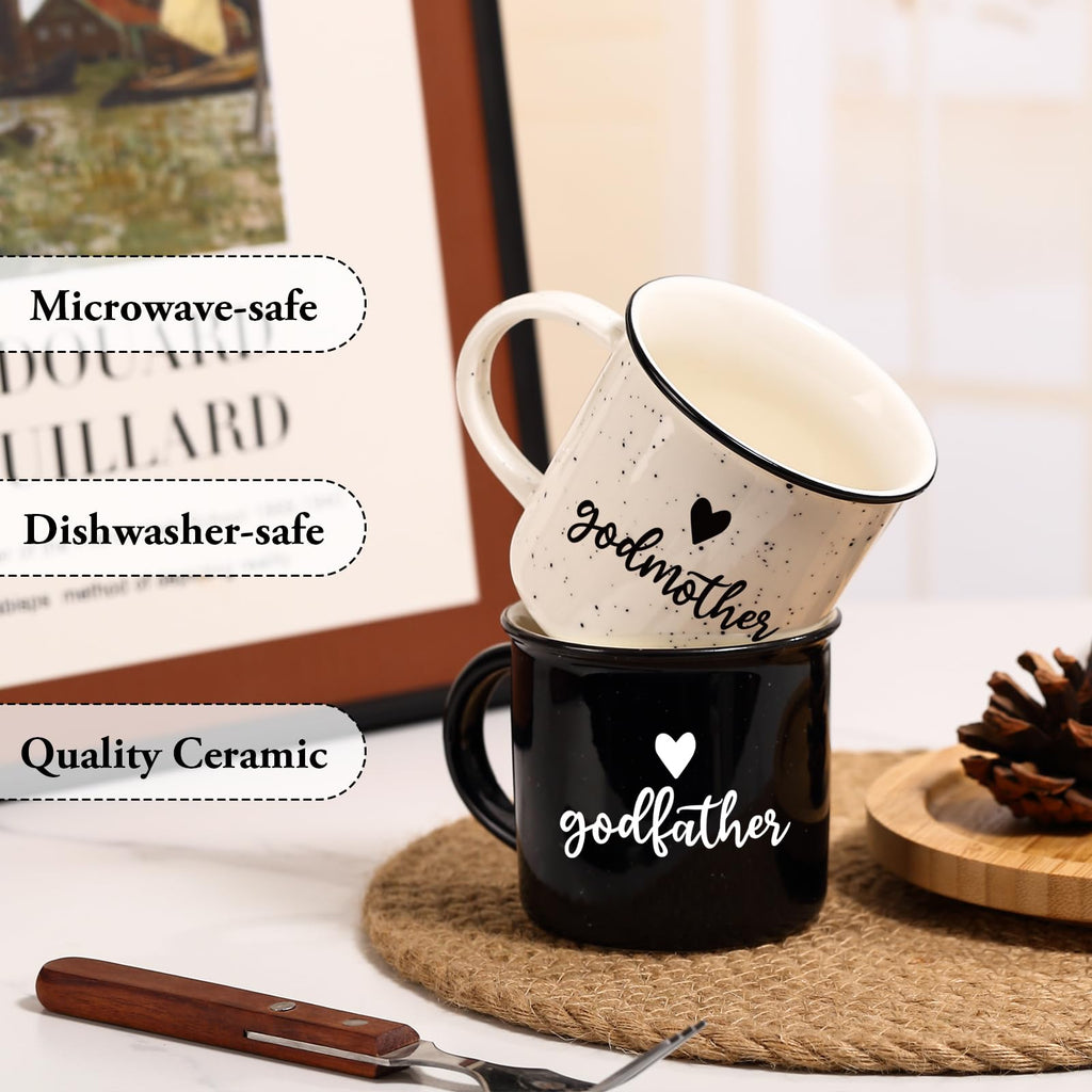 Physkoa Godparents Proposal Gift – 11oz Will You Be My Godparents Mug Set, Godmother and Godfather Proposal Gifts, Godparents Gifts for Baptism, Ceramic Coffee Cups for Christening