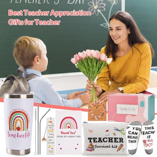 Personalized Teacher Appreciation Gift Set for Women - Unique Thank You Presents for Christmas, Birthday, Back to School, End of The Year (White)