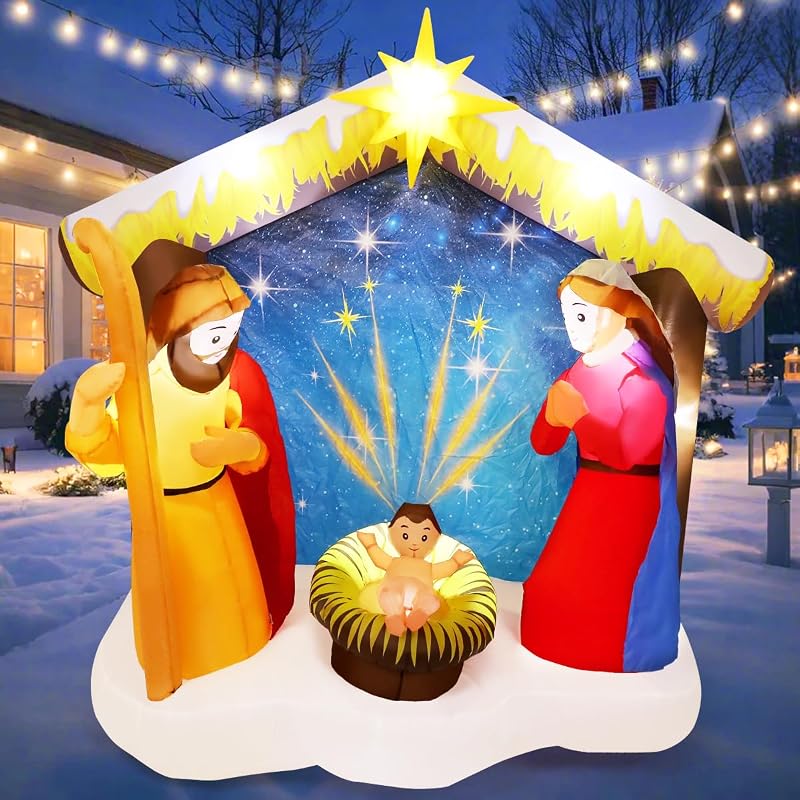 6 ft Nativity Scene Inflatable Outdoor Christmas Decor with LED Lights