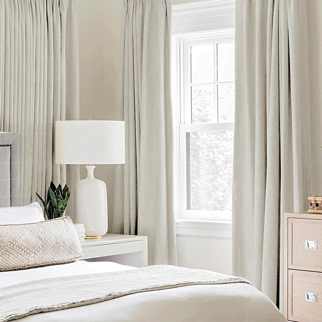 MIULEE Linen Curtains - 100% Blackout Thermal Insulated Drapes | Light Cream, 52x84 Inch (2 Panels)