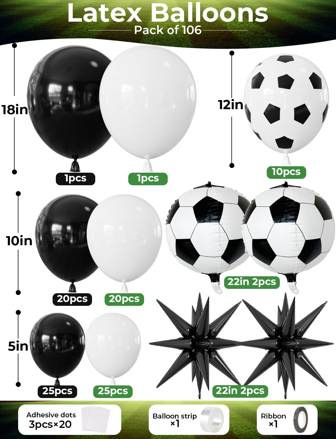 Soccer Balloon Garland Arch Kit - Black and White Football Print Balloons Arch Kit with Foil Football Exploding Star Balloon for Sports Fan, Birthday Party, Baby Shower, Soccer Theme Party Decor