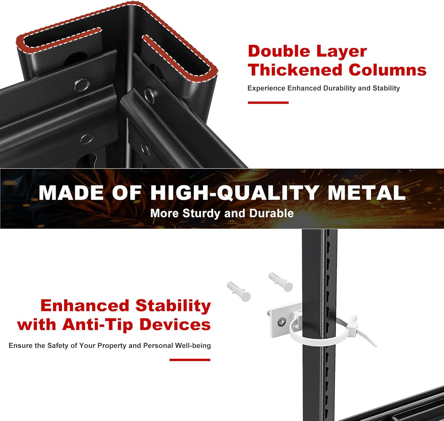 REIBII Heavy Duty Garage Shelving - Adjustable 6-Tier Metal Storage Unit, 55" W x 26" D x 84" H, Black | 3 Pack