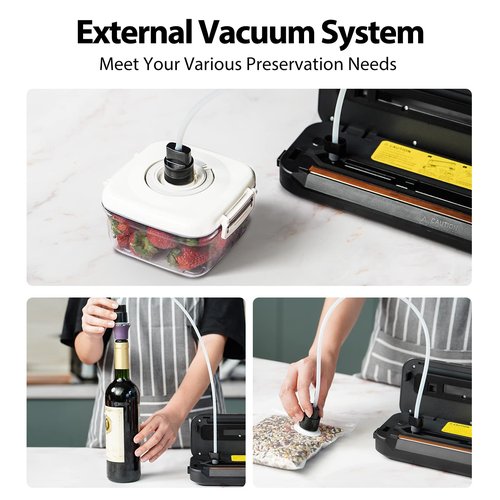Automatic Food Vacuum Sealer Machine, Beelicious 8-In-1 Food Vacuum Saver with Starter Kits, Pulse Function, Moist & Dry Mode and External VAC for Jars and Containers, Stainless Steel
