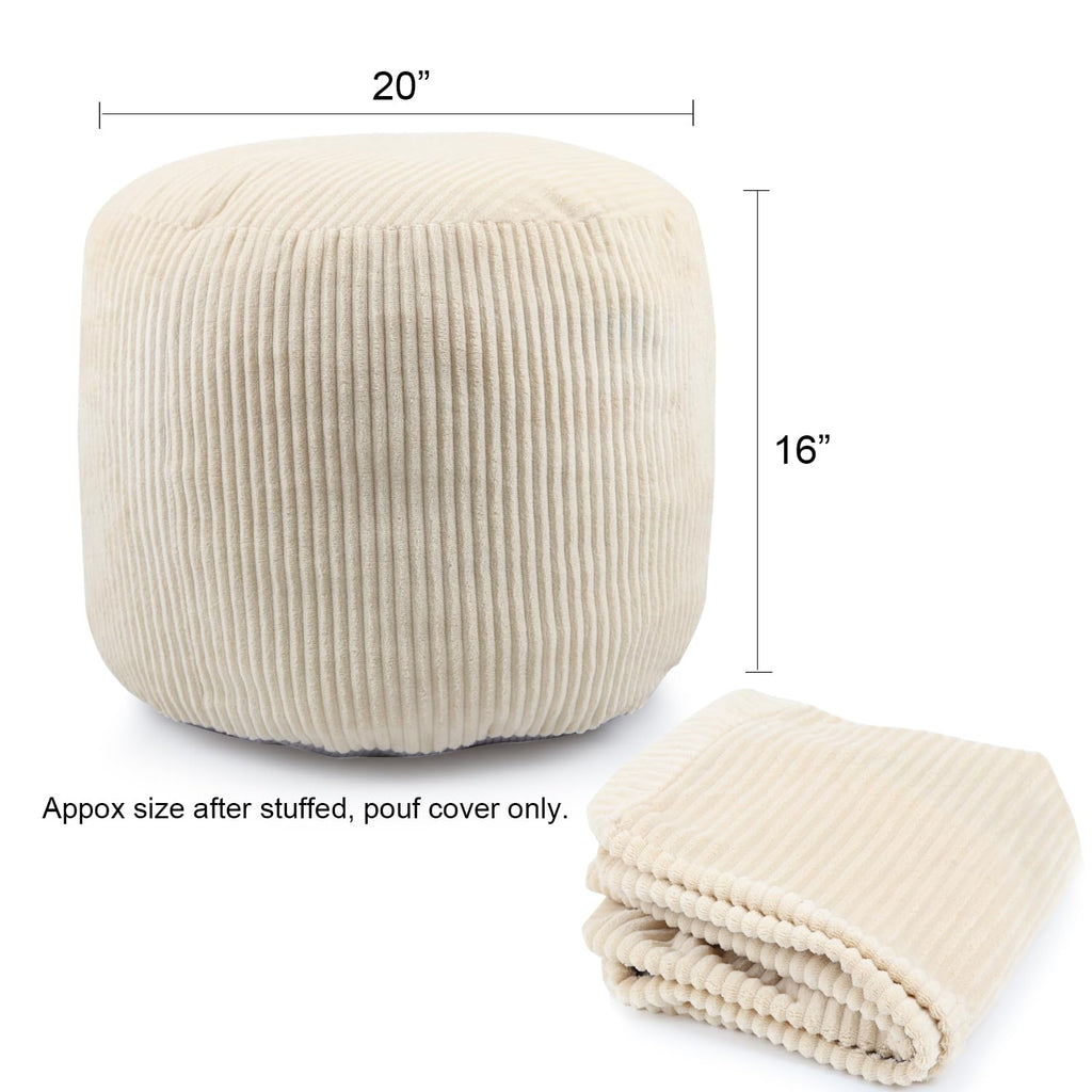 Sexysamba Square Corduroy Pouf Cover Only, 20"x 16" Unstuffed Decorative Ottoman Foot Stool Rest, Washable Storage Bean Bag Chair Floor Pouf Covers for Living Room Bedroom, Beige