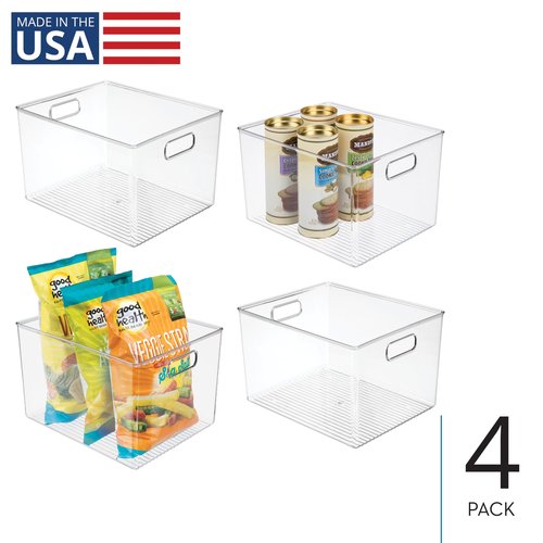 iDesign Storage Bins with Handles - Organize Kitchen, Bathroom, or Home Office - Set of 4 - Clear