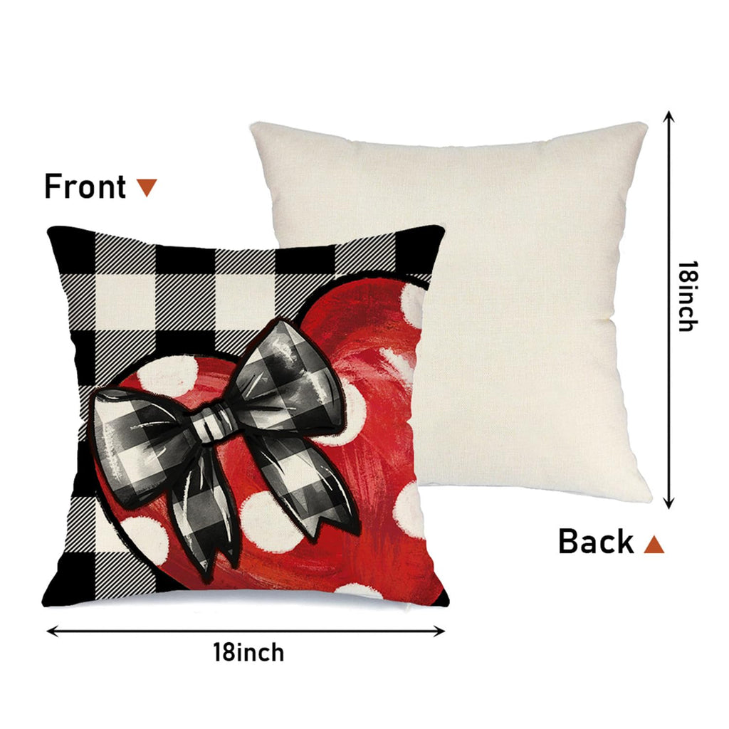 MODOVOS Valentine's Day Buffalo Plaid Bow Truck Throw Pillow Covers 18x18 Set of 4 Polka Dots Valentine Heart Wedding Cushion Case Decoration for Sofa Couch