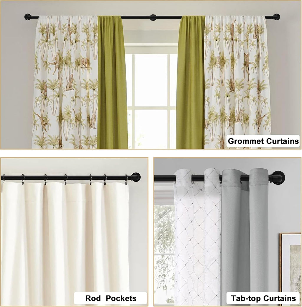 Skiennix Black Curtain Rods - Adjustable 18 to 88 Inch Length | Industrial Style, 1 Inch Diameter