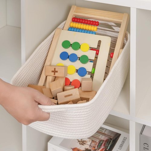 CubesLand Small Cotton Rope Basket - Cute & Durable Organizer for Toys, Bathroom, Closet | White