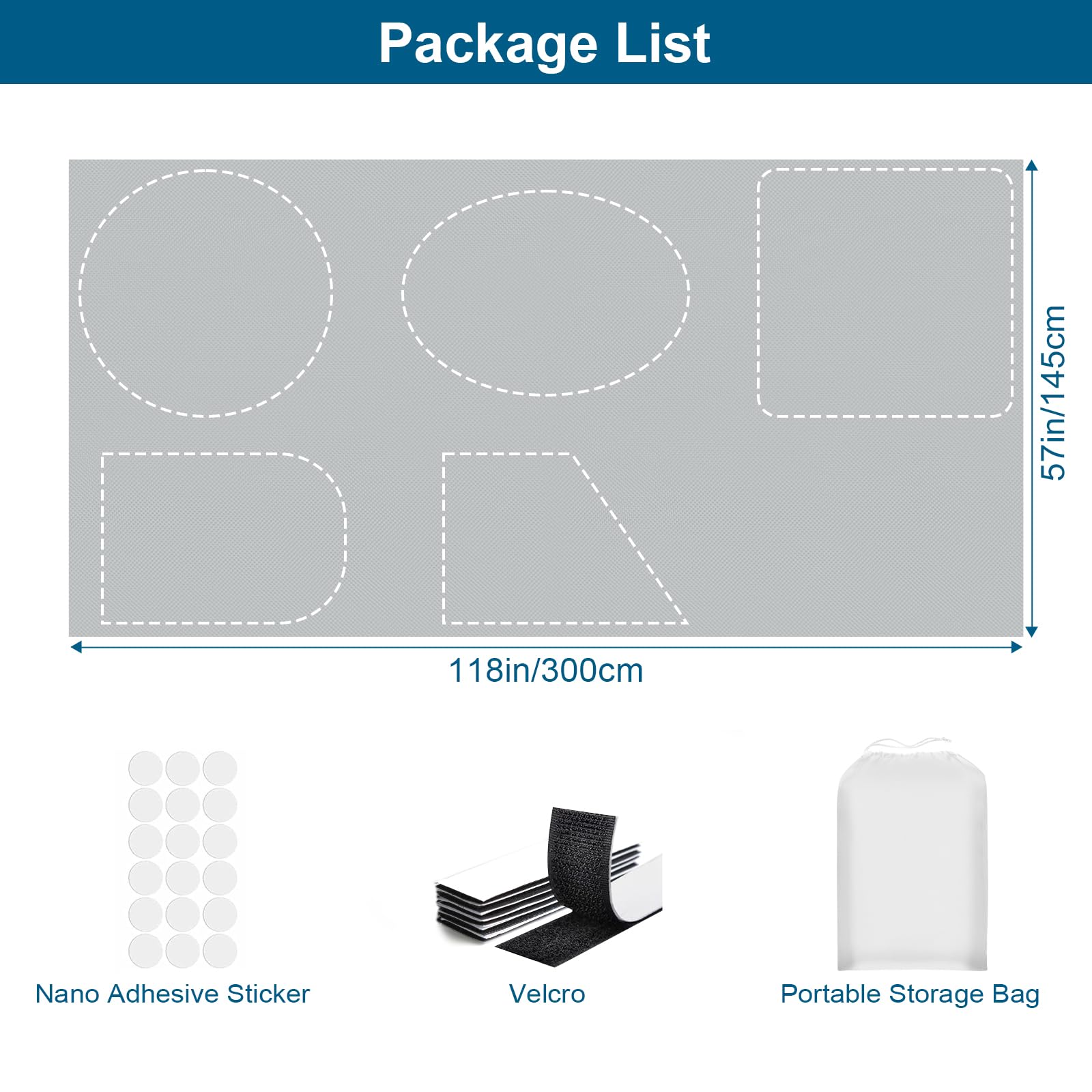 100% Blackout Curtains for Bedroom, Portable DIY Window Blinds, No Drill Window Shades & Blackout Blinds with Stickers & Tabs for Travel, Dorm Room, Media Room (Grey, 118" x 57")