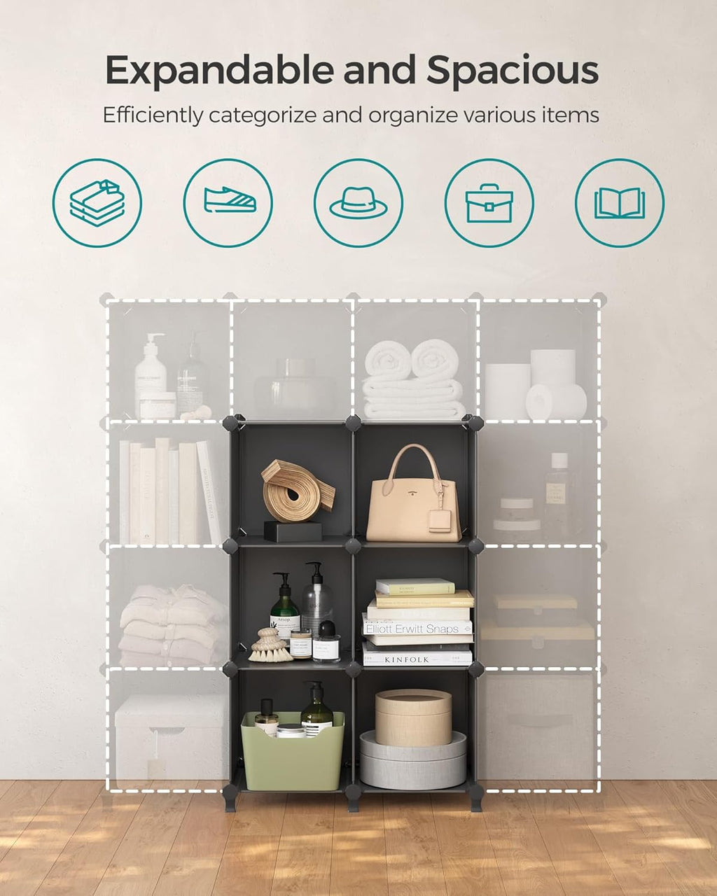 SONGMICS 6 Cube Storage Organizer - Modular Bookshelf & DIY Closet Solution | Black, 11.8" Cubes