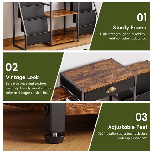 JunVpic Record Player Stand with Vinyl Storage – Record Table with Holder,6-Bin Vinyl Storage Rack & Drawer, Dual Side Display Shelves,Holds 200+ Albums,Turntable Stand for Living Room,Bedroom (Brown)