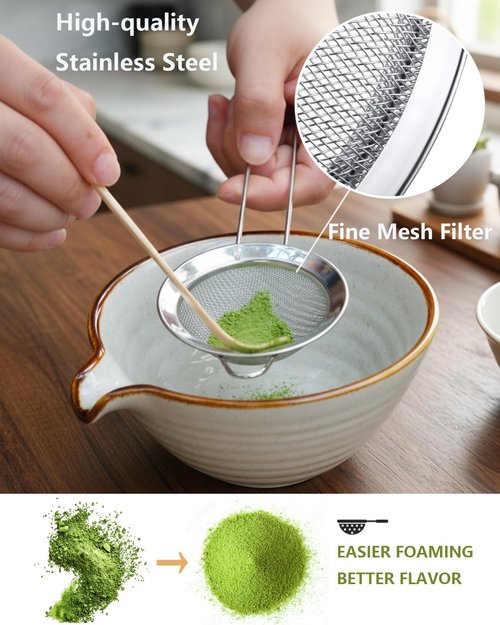 Zzlright Matcha Whisk Set,Matcha Set,Matcha Kit,Matcha Bowl with Spout,Scoop,Sifter,Bamboo Whisk,Chasen Holder,Unique Gifts for Women Mom her Grifend,Gifts for Christmas, Birthday