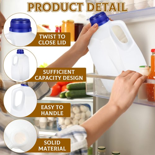 Mumufy 24 Pcs Plastic Mini Milk Jugs 32 oz Jugs with Lids Reusable and Refillable 1 Quart Plastic Containers with Lids Milk Bottles for Fridge Drinks Juice Water Sports Protein, Easy Grip