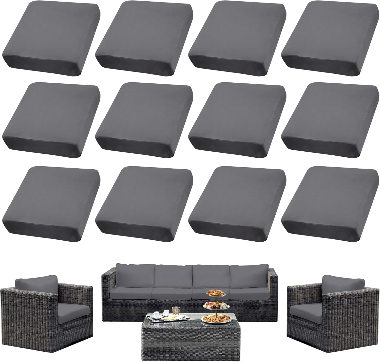 Skiennix Outdoor Cushion Covers Set - 12PCS Patio Furniture Slipcovers for Sofa & Sectional Chairs