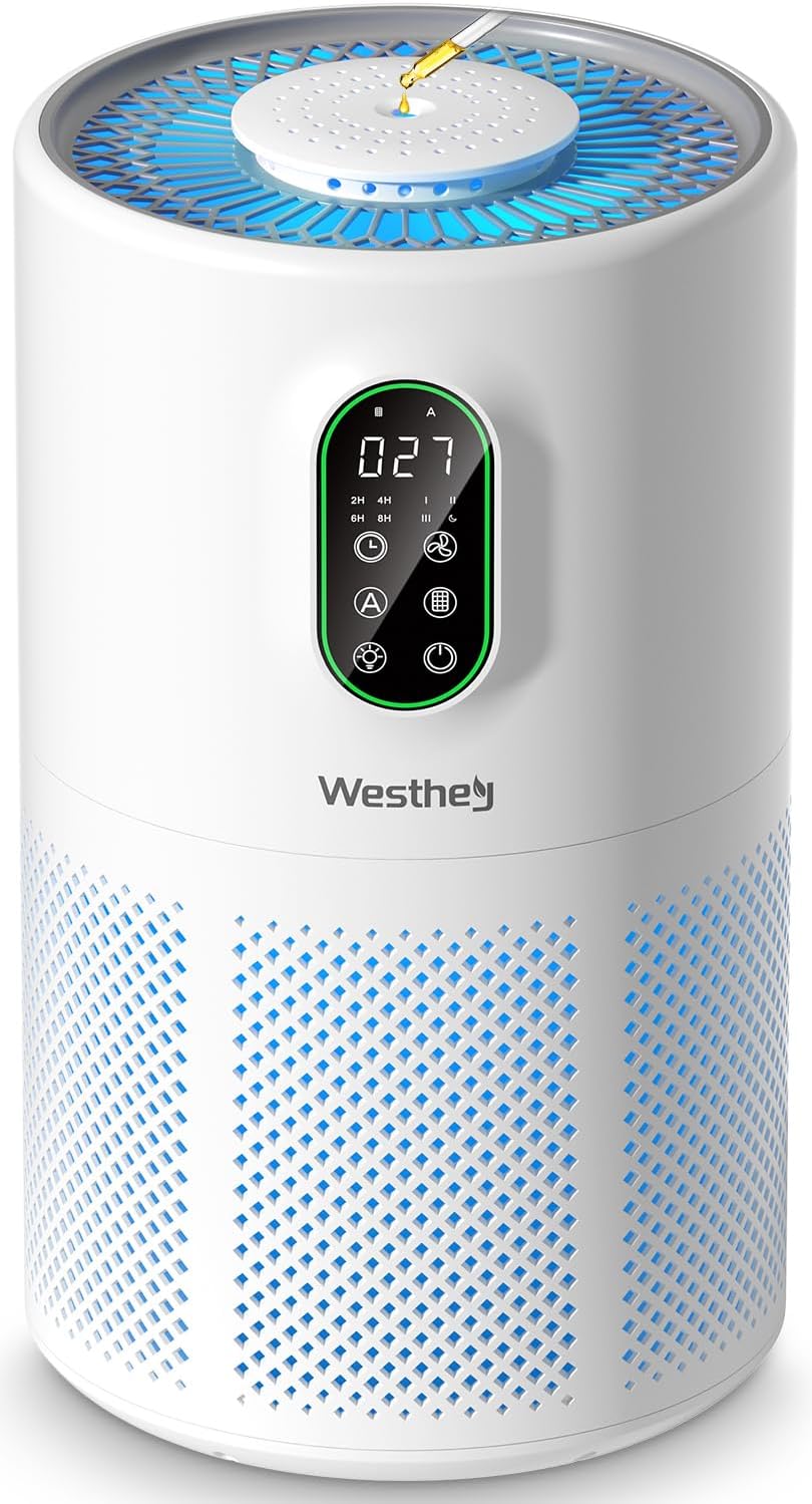 WESTHEY H13 True HEPA Air Purifier - Ideal for Large Rooms up to 1650 ft² | Night Light & Air Quality Monitor