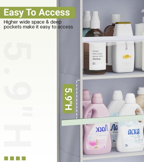 AOODA Over The Door Organizer - Large Capacity Hanging Storage with Clear Deep Pockets | Ideal for Nursery, Bathroom, Bedroom, and Pantry (Grey)