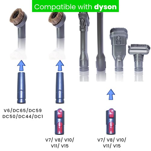 Vacuum Accessories & Attachments for Dyson Ball Animal 2, 3, DC58 DC59 V6 V7 V8 V10 V11 V15 - Flexible Crevice Tool for Hard to Reach Places & Dust Brush Attachment Kit - HouseHold Cleaning Tool Kit