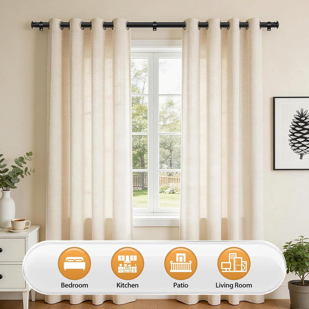 TONIAL Curtain Rod - Telescoping 3/4" Drapery Rod for Windows 20-53 Inch | Black Finish, Decorative Design