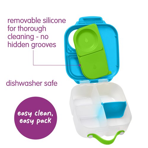 b.box Mini Lunch Box - 4.25 Cup Leak Proof Bento Box for Kids Ages 3+, 3 Compartment Snack Containers, School Lunch Container, Dishwasher Safe, BPA-Free, PFAS-Free - Ocean Breeze