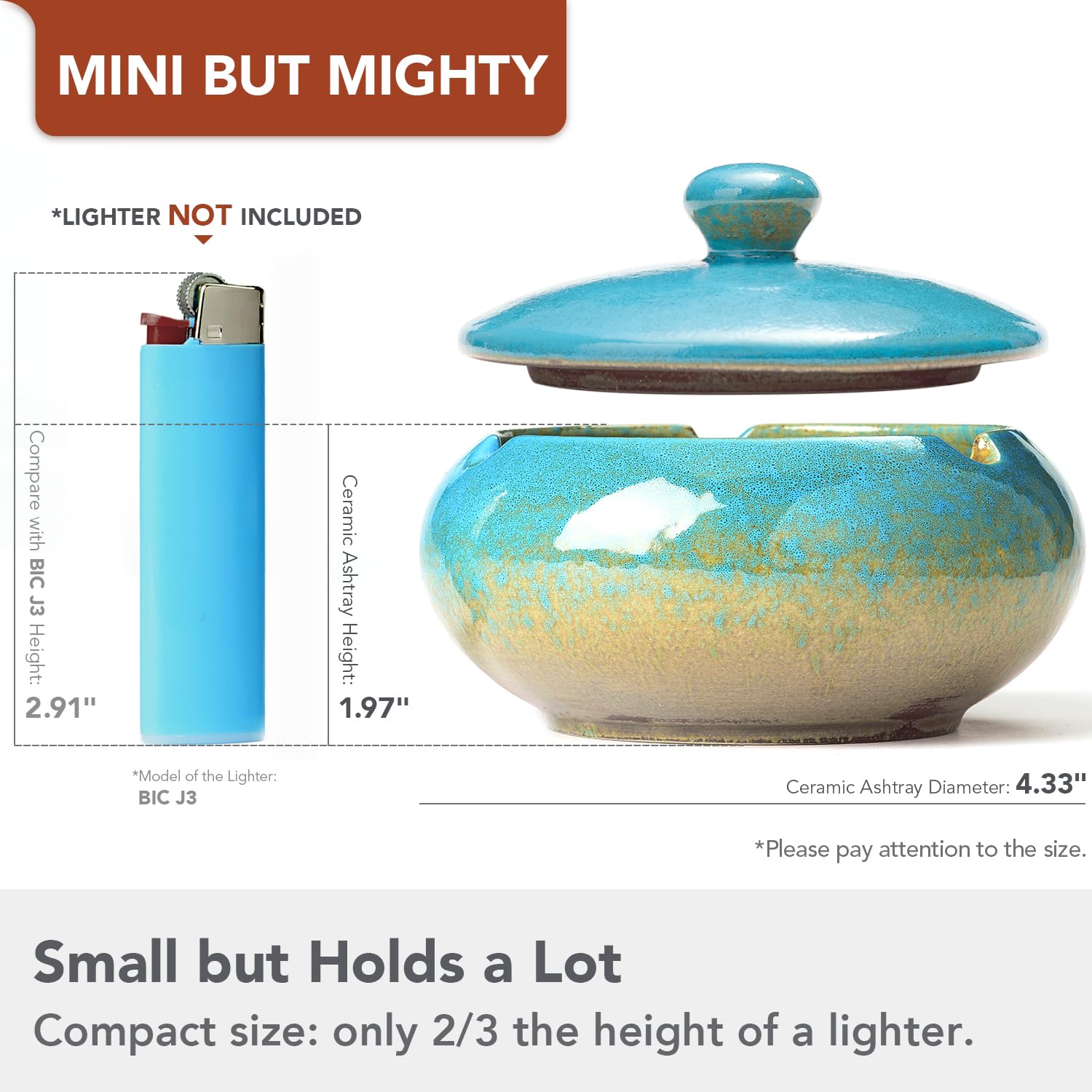 Ashtray with Lid for Outside Patio, Windproof Ash tray, Ceramic Smokeless Ashtray for Outdoor Home Office Tabletop Patio Outdoor Balcony, Blue