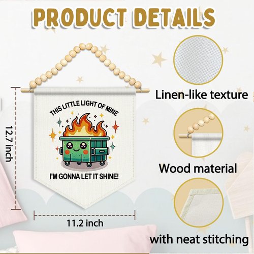 FLVGE Emotional Support Dumpster Fire Canvas Banner, Funny Office Wall Art Decor Hanging Pennant Flag for Home Office Decor, Funny Gifts for Women Men Girls Coworker Friend,11x14