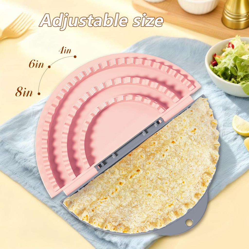 Tortilla Sealer,SELERS,Tacos Tortilla Crimper Maker,Removable & Adjustable 4"- 10" /6"- 12",Quesadilla Crimper for 4''-12'' Wraps,Burritos,Pasties,Tortilla,Dumplings,Sandwich,Grey Pink (4"+6"+8")