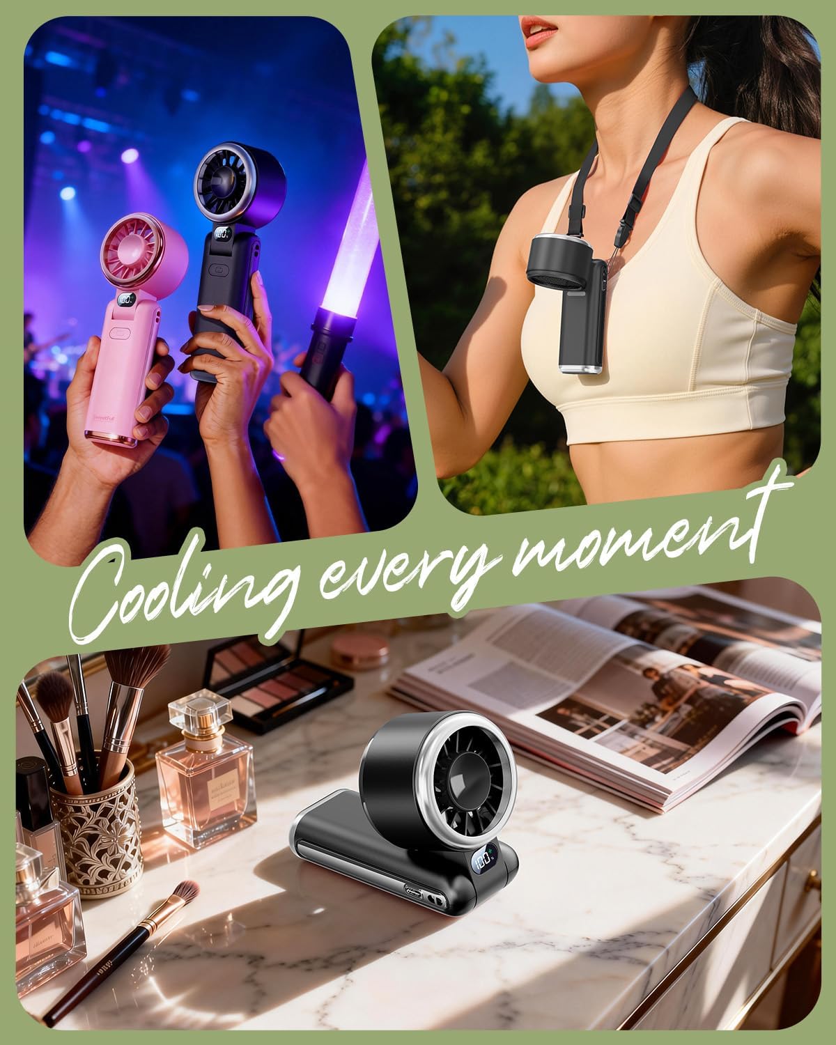 Sweetfull Portable Handheld Turbo Fan - Rechargeable 5000mAh, 180° Adjustable, 5 Speed, Quiet Personal Fan | Travel Essential (Black)