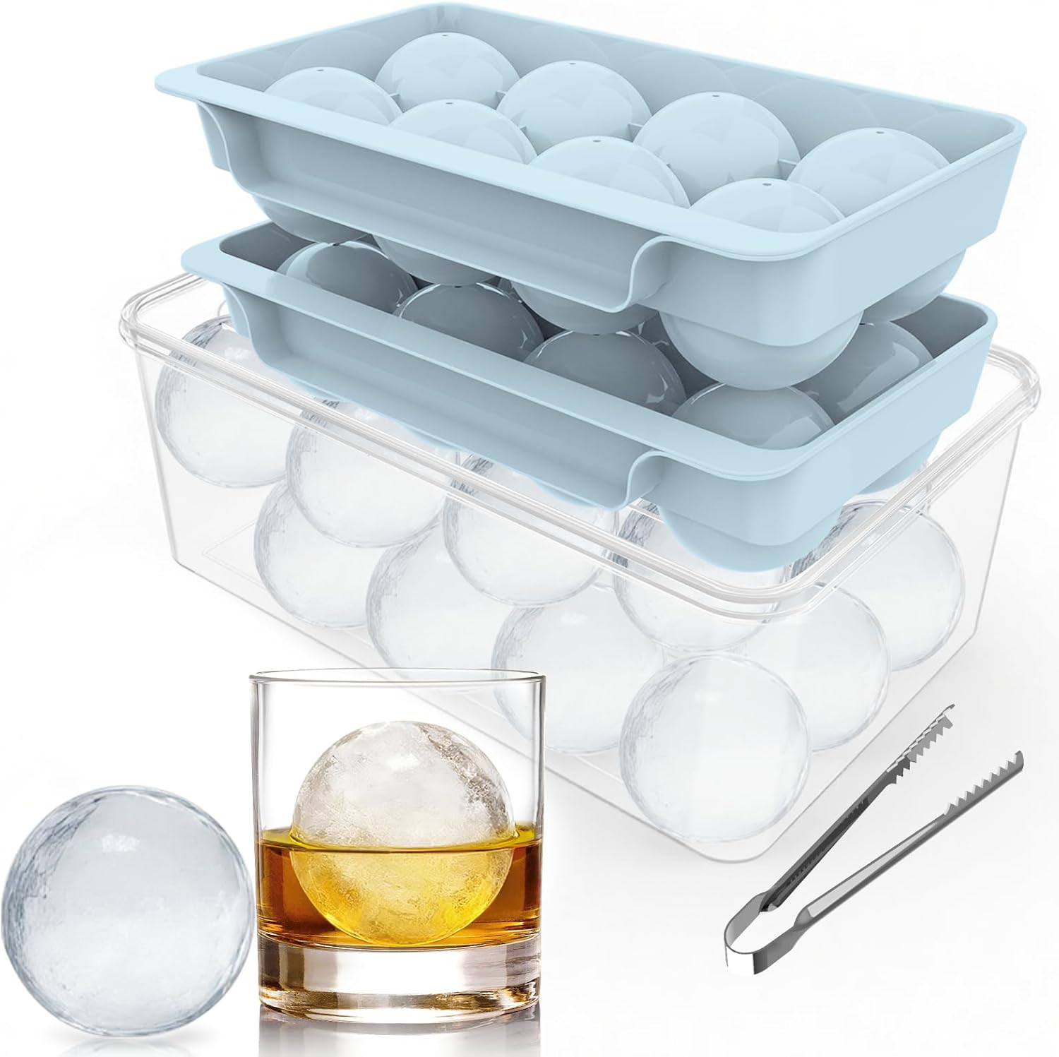 Skiennix Large Ice Ball Maker Mold - 2.5" Round Ice Cube Tray for Whiskey & Cocktails | 8 Sphere Ice Balls, Easy Release