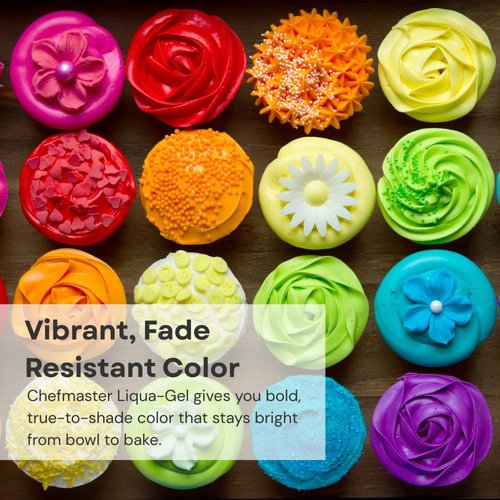 Chefmaster - Liqua-Gel Food Coloring - 12 Vibrant Colors Set - Fade Resistant & Easy to Blend - Made in the USA