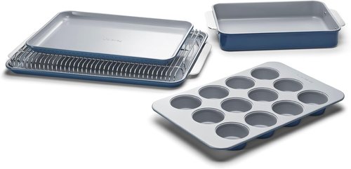 Caraway Nonstick Ceramic Bakeware Set - 5 Pieces of Assorted Baking Pans & Sheets | Non-Toxic, Navy
