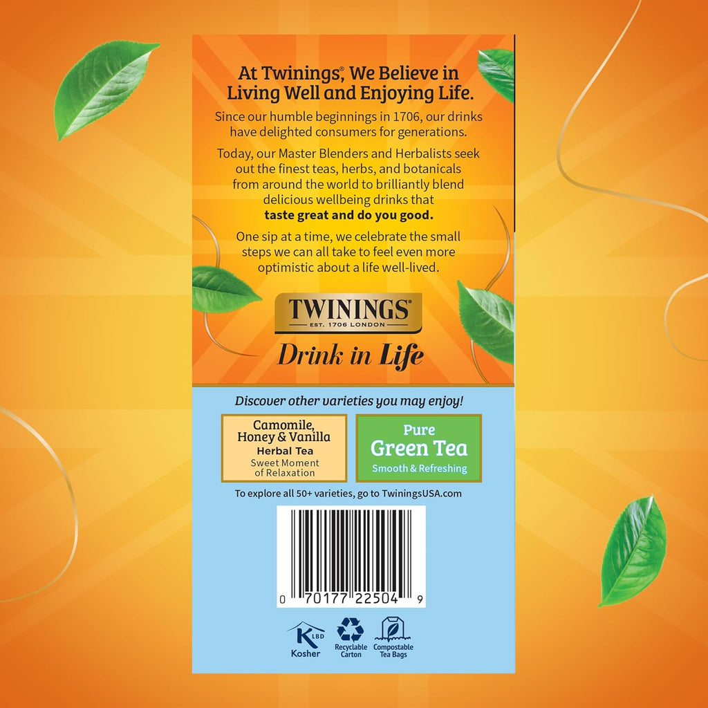 Twinings Pure Camomile Herbal Tea - Caffeine-Free, 50 Individually Wrapped Bags | Pack of 6, Perfect Hot or Iced
