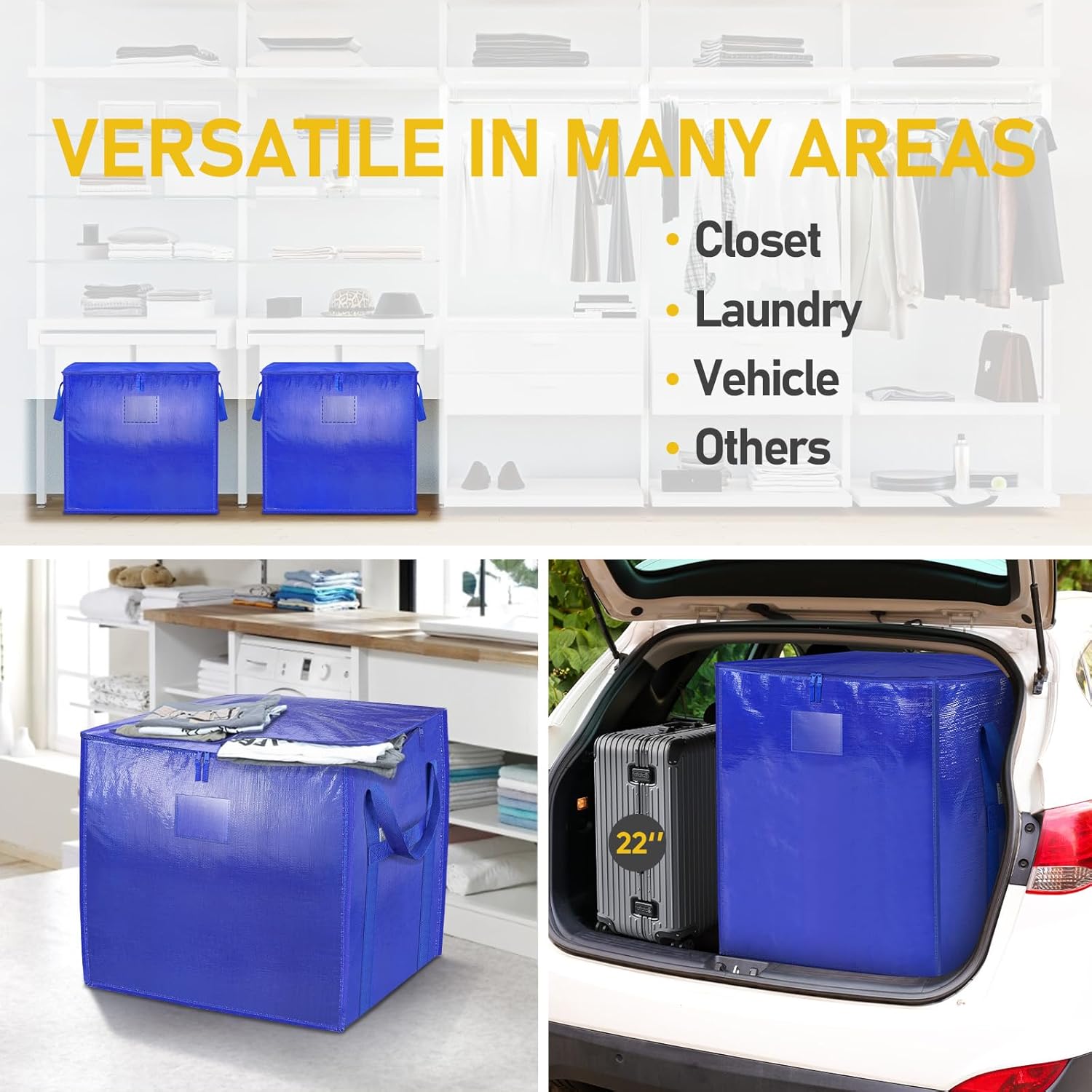 TICONN Extra Large Moving Bags - Heavy-Duty Storage Totes with Zippers & Handles | 75 Gallon, 4 Pack