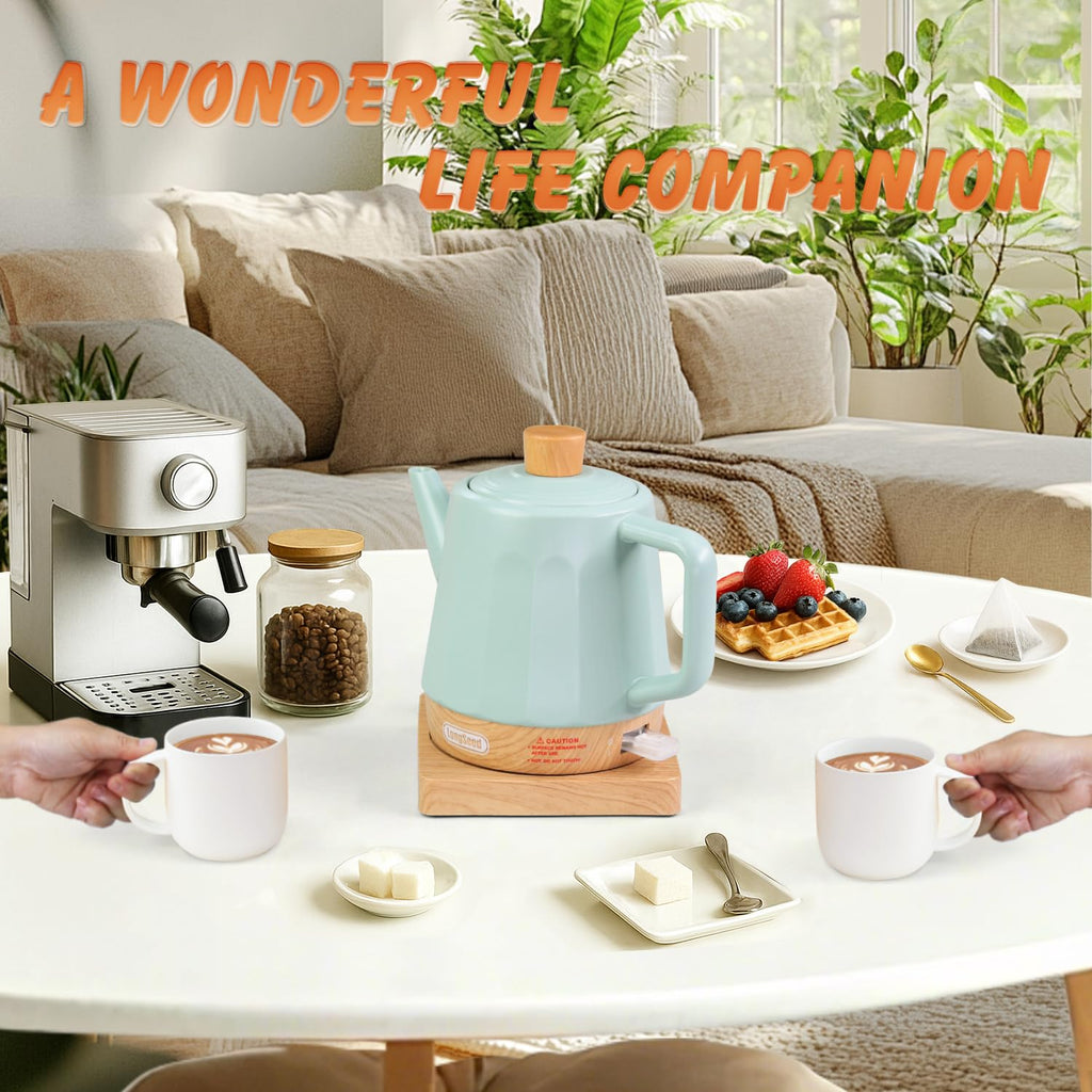 LONGSEED Electric Kettle Ceramic 1.2 qt, Automatic Shut Off, Fast Boiling Kettles Teapot, Hot Water Boiler For Coffee & Tea, Prevent Boil Dry, 1000W, Milky Green