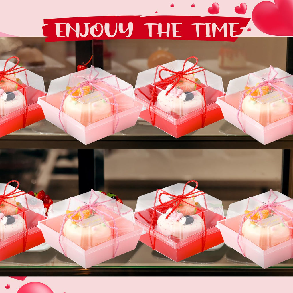 Layhit 300 Pack Mothers Day Charcuterie Boxes with Clear Lids and Rope 4" Disposable Square Dessert Boxes Pink Red Food Box Charcuterie Container for Wedding Party Favors