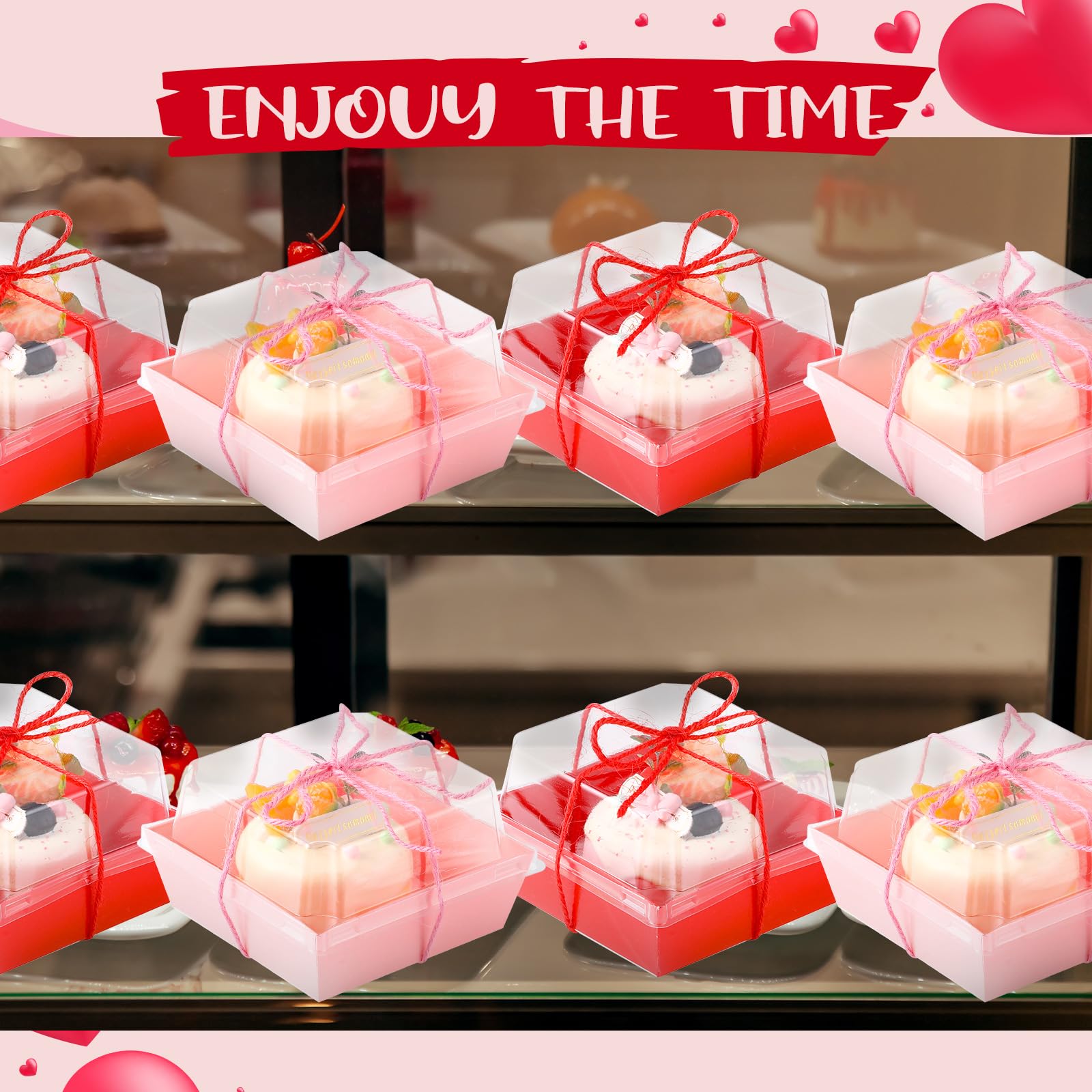 Layhit 300 Pack Mothers Day Charcuterie Boxes with Clear Lids and Rope 4" Disposable Square Dessert Boxes Pink Red Food Box Charcuterie Container for Wedding Party Favors