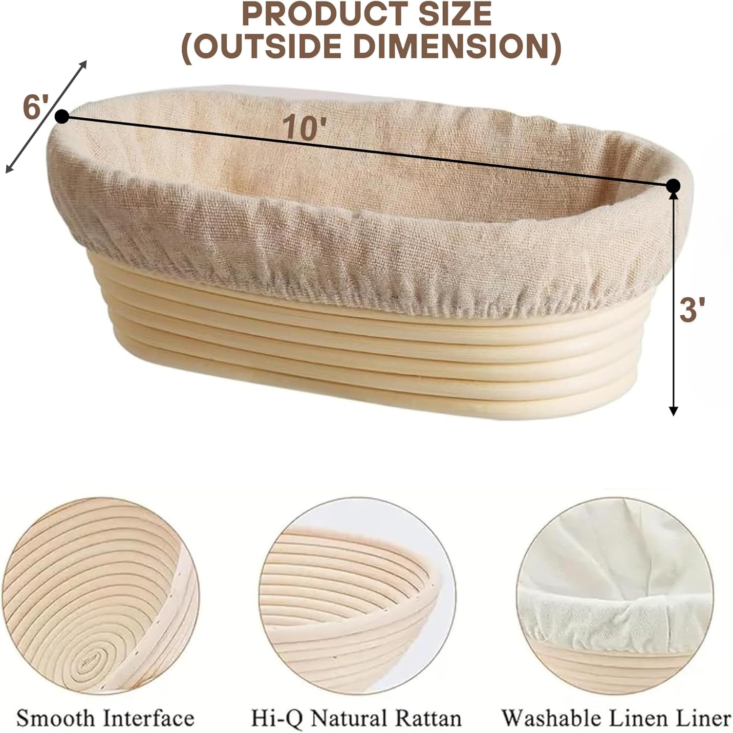 Banneton Bread Proofing Basket - 10 Inch Oval Set of 2 | Ideal for Artisan Sourdough Baking