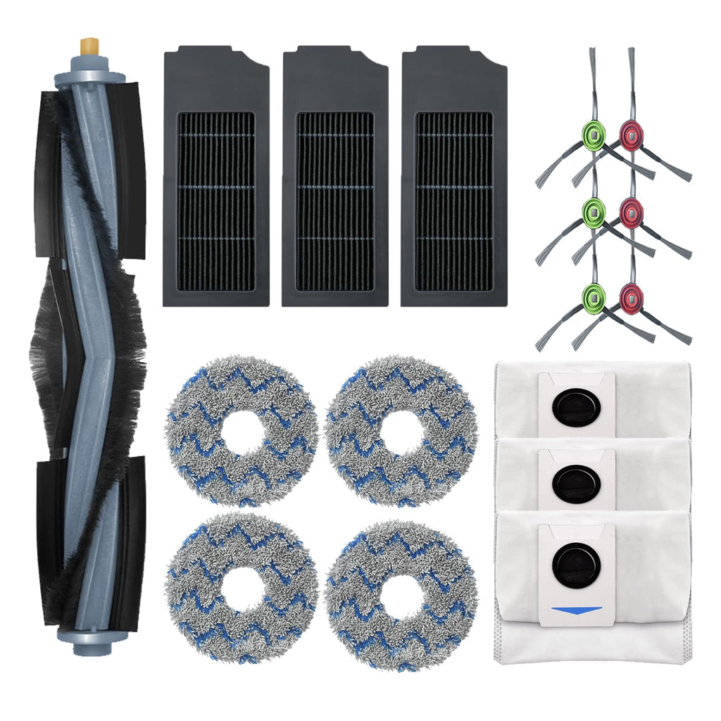 Replacement Spare Parts for Ecovacs DEEBOT X1 OMNI / X1 Turbo / T10 OMNI Robot Vacuum 1 Main Brush 3 Pair Side Brush 4 Mop Pad 3 Filter 4 Dust Bag Activated Carbon Upgraded Accessories