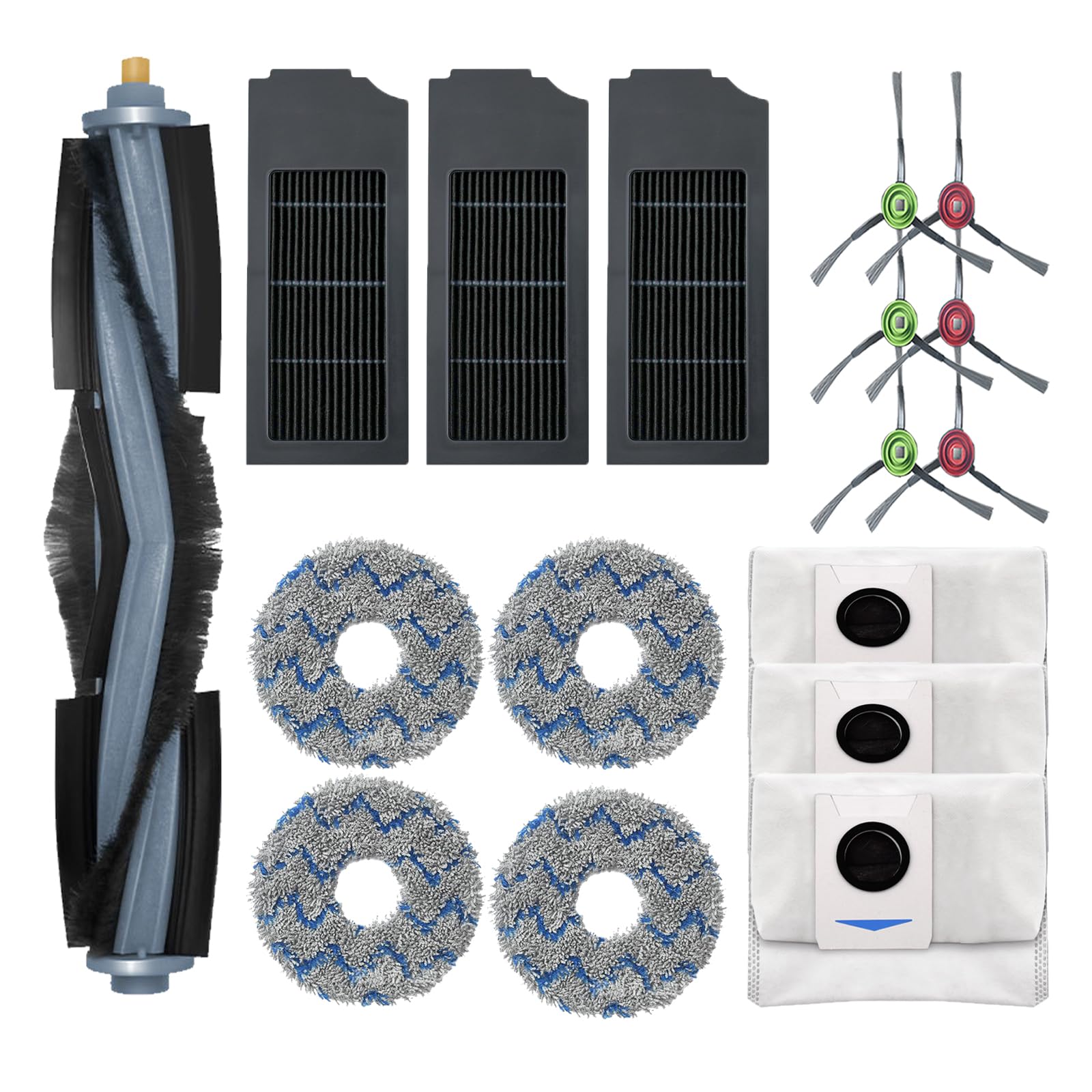 Replacement Spare Parts for Ecovacs DEEBOT X1 OMNI / X1 Turbo / T10 OMNI Robot Vacuum 1 Main Brush 3 Pair Side Brush 4 Mop Pad 3 Filter 4 Dust Bag Activated Carbon Upgraded Accessories